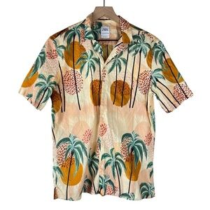 Zara Mens Palm Tree Printed Short Sleeve Relaxed Shirt